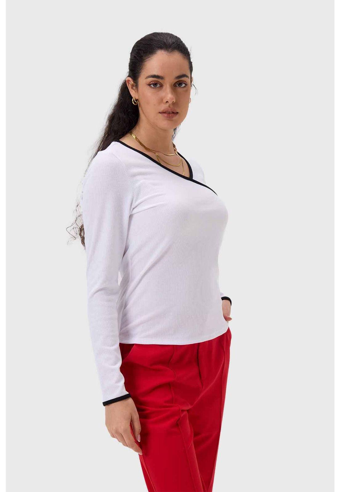 Polera Mujer Rib Escote Cruzado Blanco-1