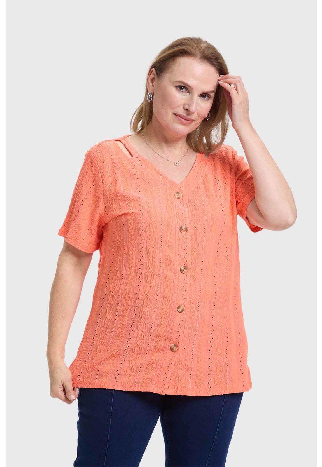 Polera Mujer Abotonada Damasco-0