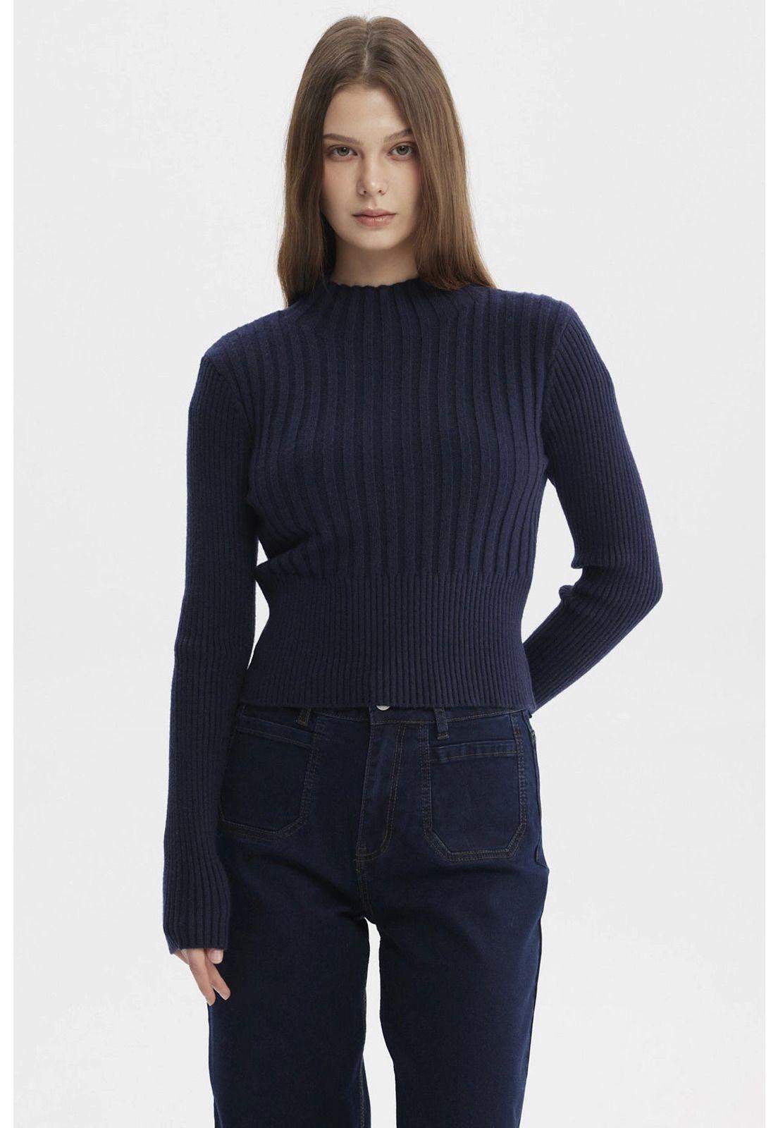 Sweater Mujer Slim Tejido Azul Oscuro-0