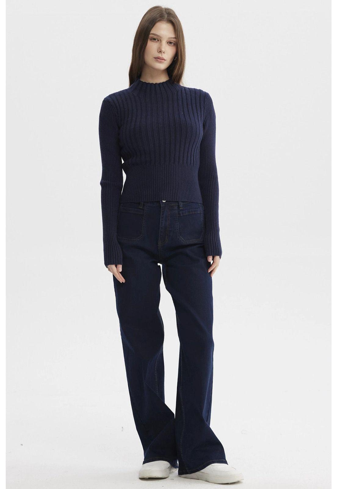 Sweater Mujer Slim Tejido Azul Oscuro-3