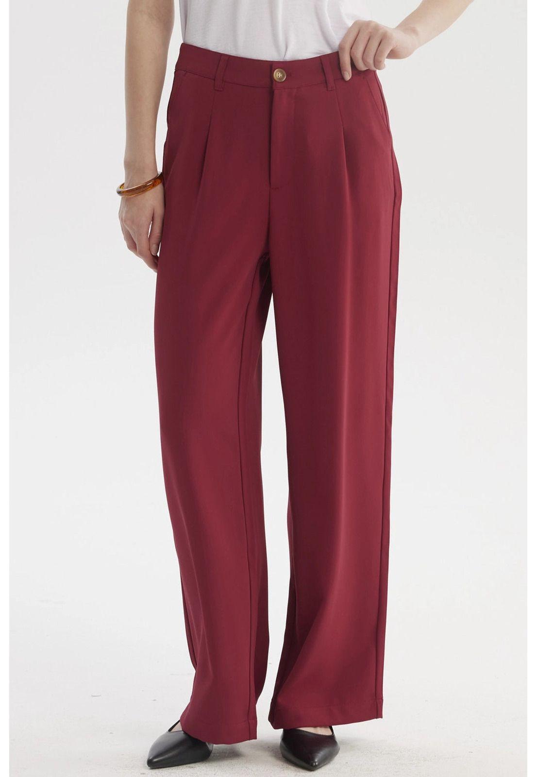 Pantalón Mujer Sastrero Calce Recto Vino-0