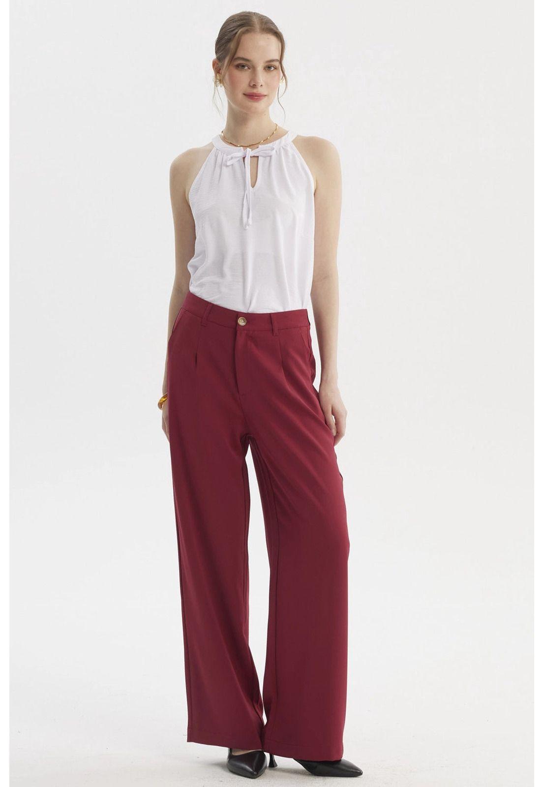 Pantalón Mujer Sastrero Calce Recto Vino-3
