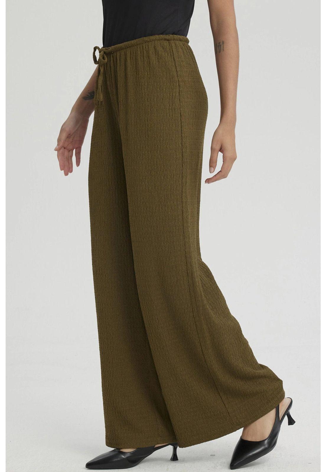 Pantalón Mujer Textura Pretinas Con Cordón Verde Musgo-1