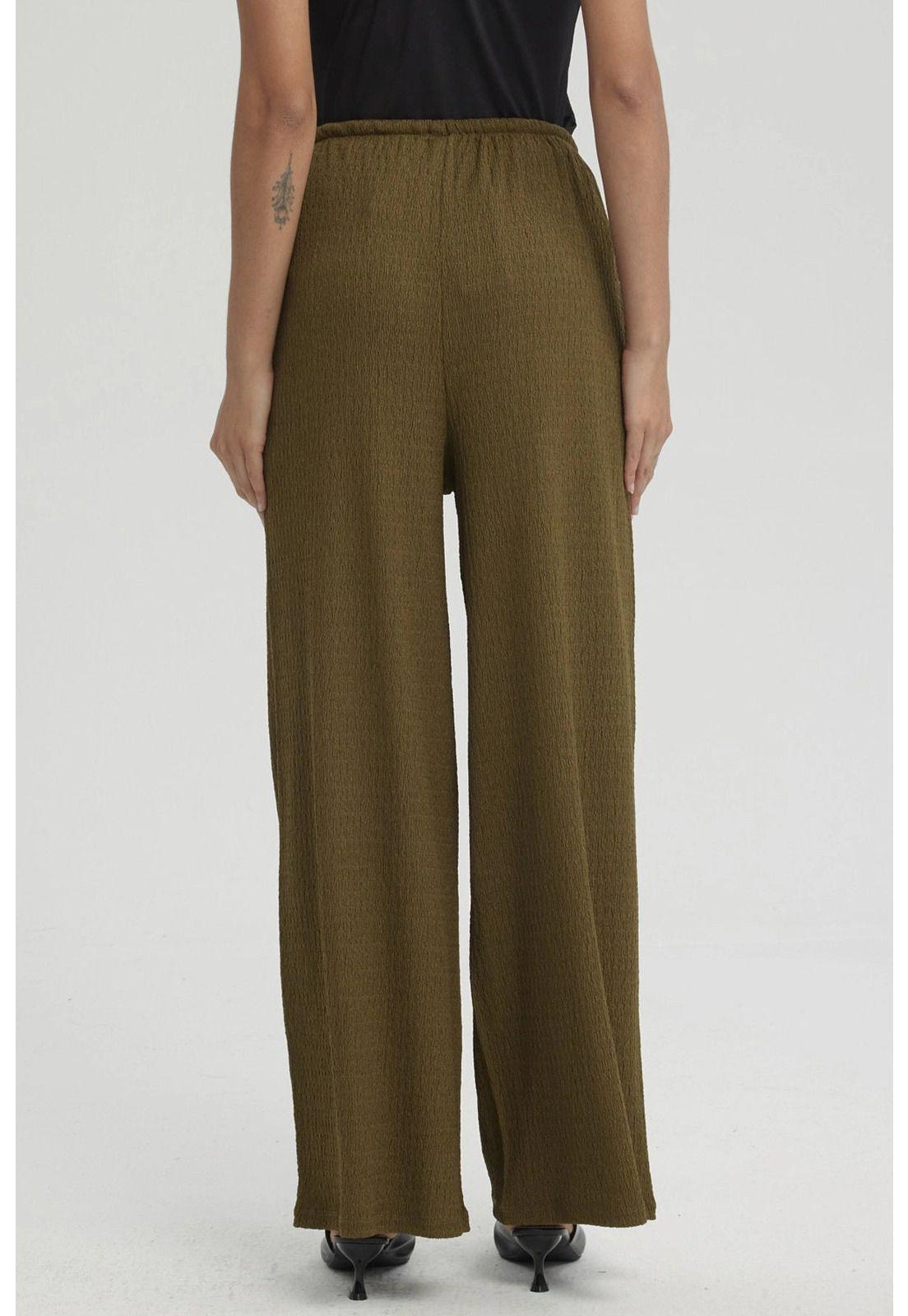 Pantalón Mujer Textura Pretinas Con Cordón Verde Musgo-2