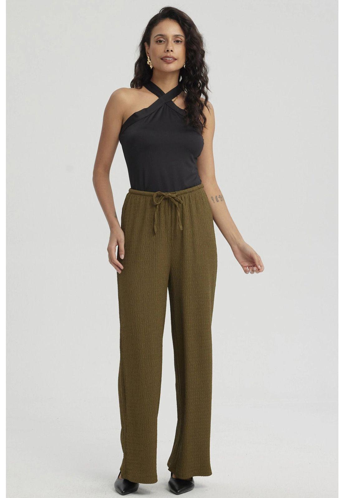 Pantalón Mujer Textura Pretinas Con Cordón Verde Musgo-3