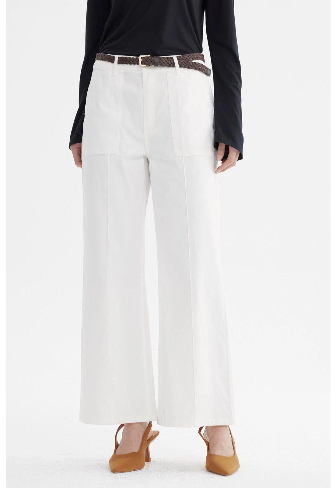 Pantalón Mujer Gabardina Con Cinturón Crudo-0