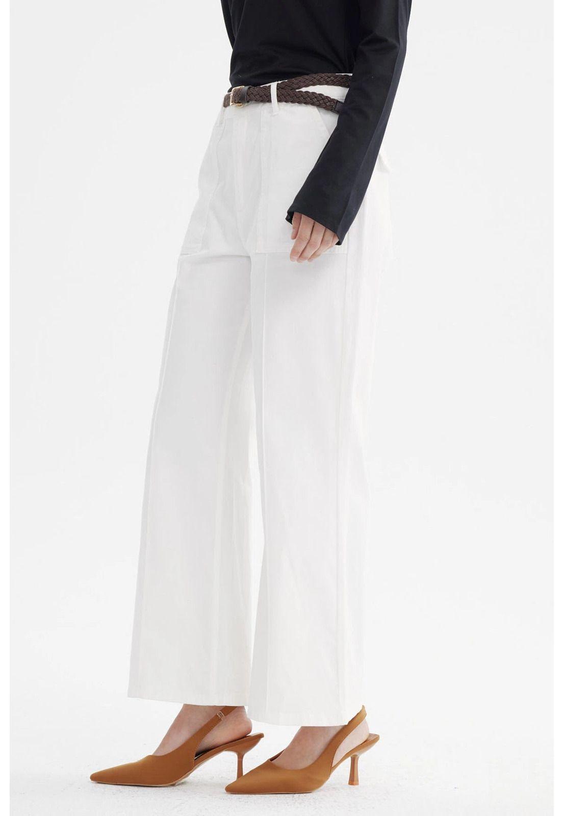 Pantalón Mujer Gabardina Con Cinturón Crudo-1