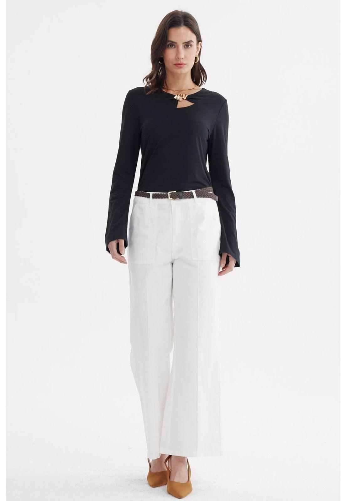 Pantalón Mujer Gabardina Con Cinturón Crudo-3