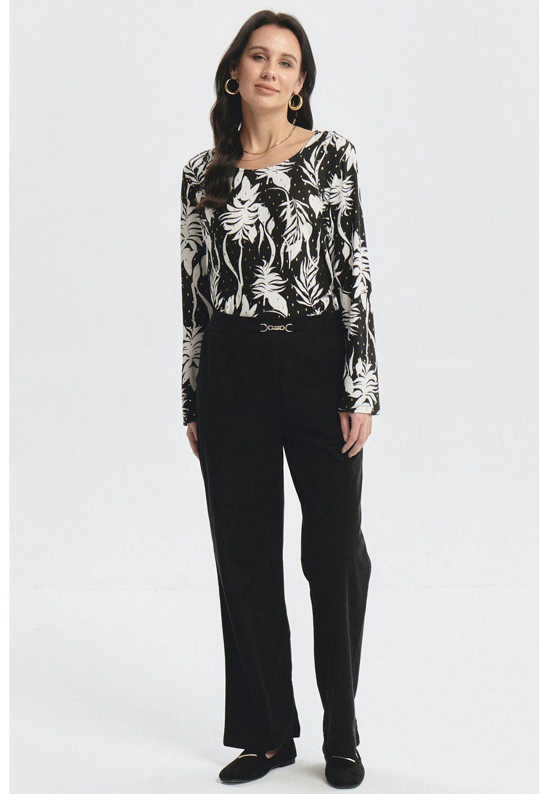 Pantalón Mujer Calce Recto Detalle Pretina Negro-3