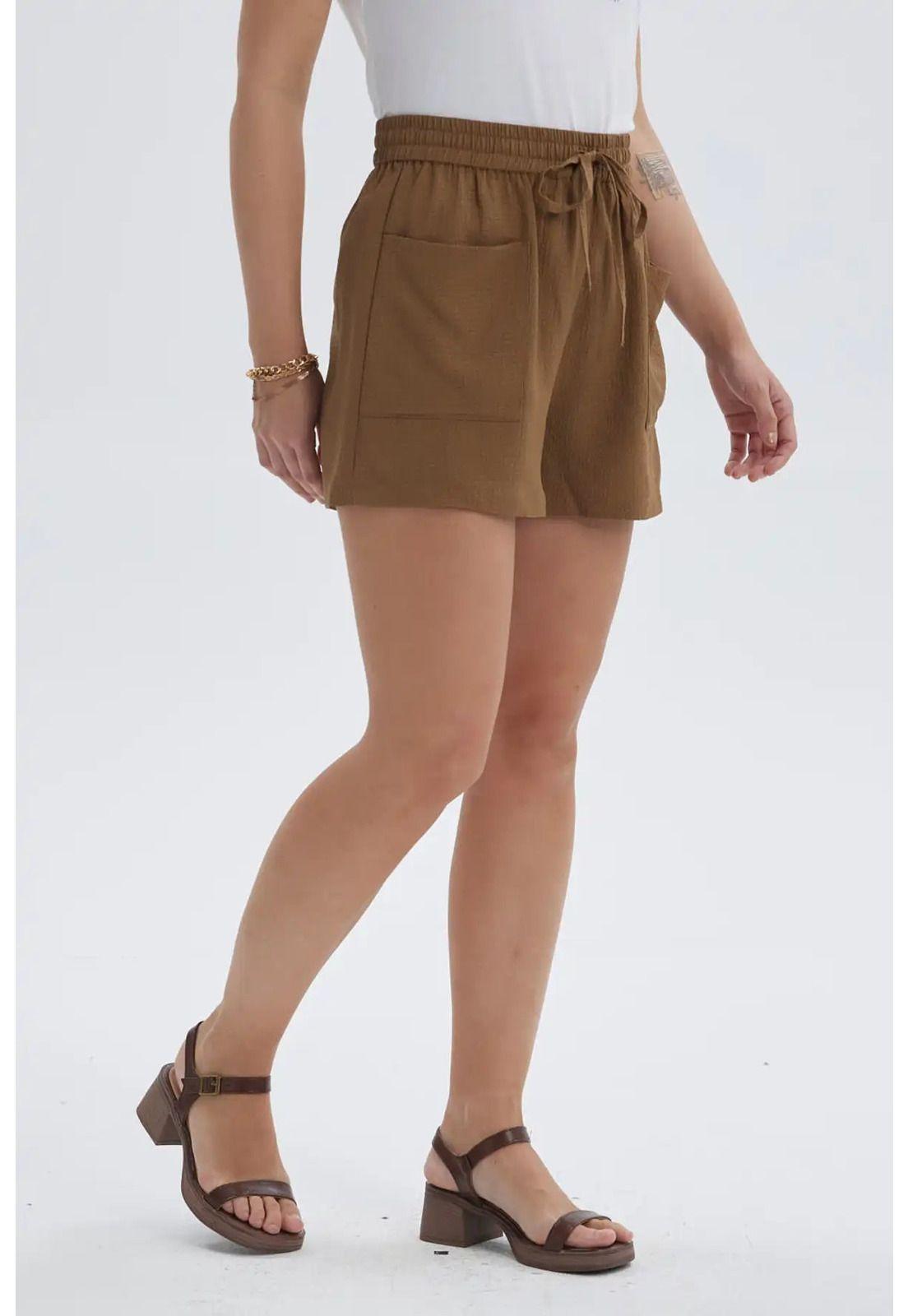 Short Mujer Textura Pretina Elasticada Café Claro-1