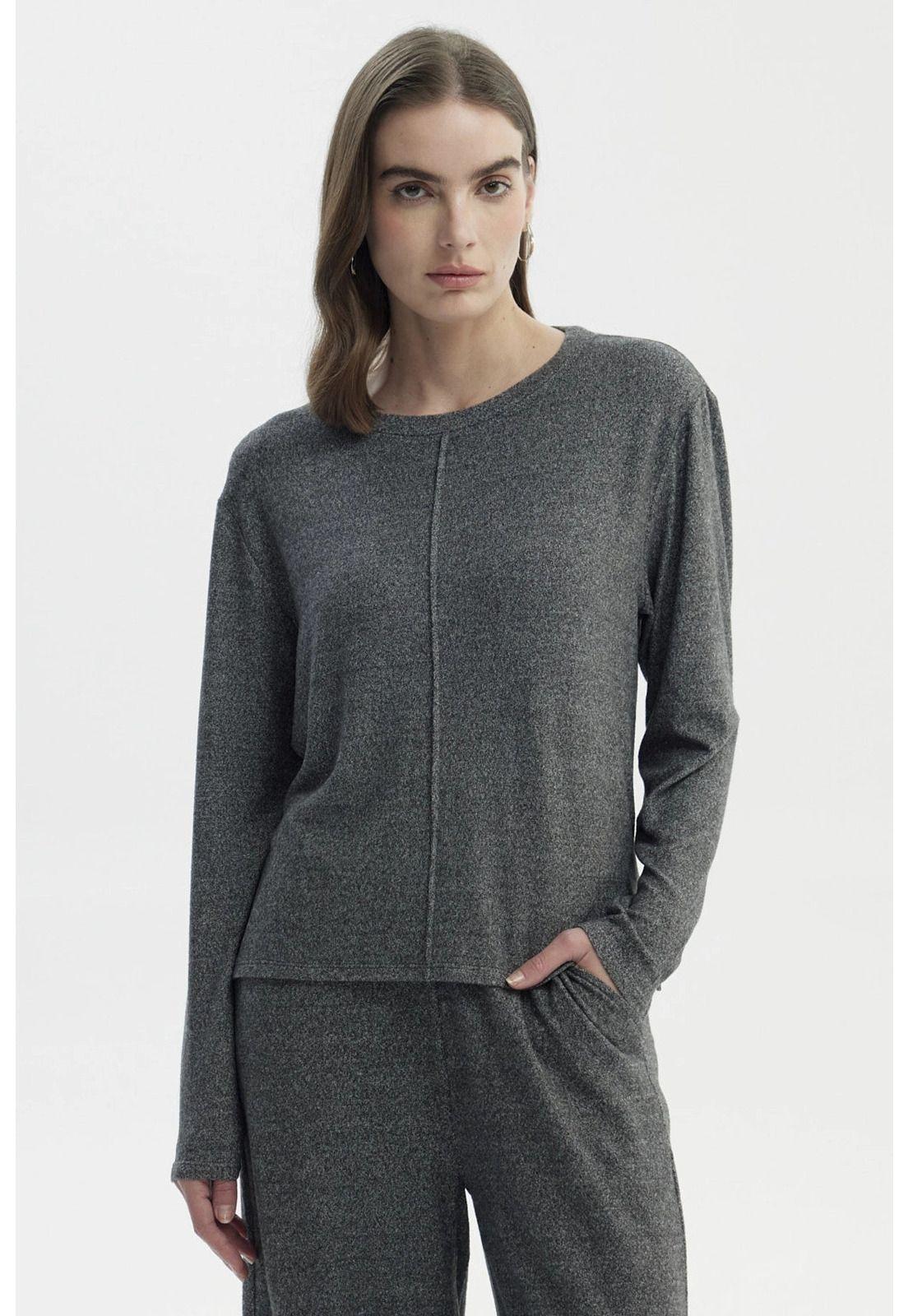 Sweater Mujer Slim Cuello Redondo Gris Oscuro-0