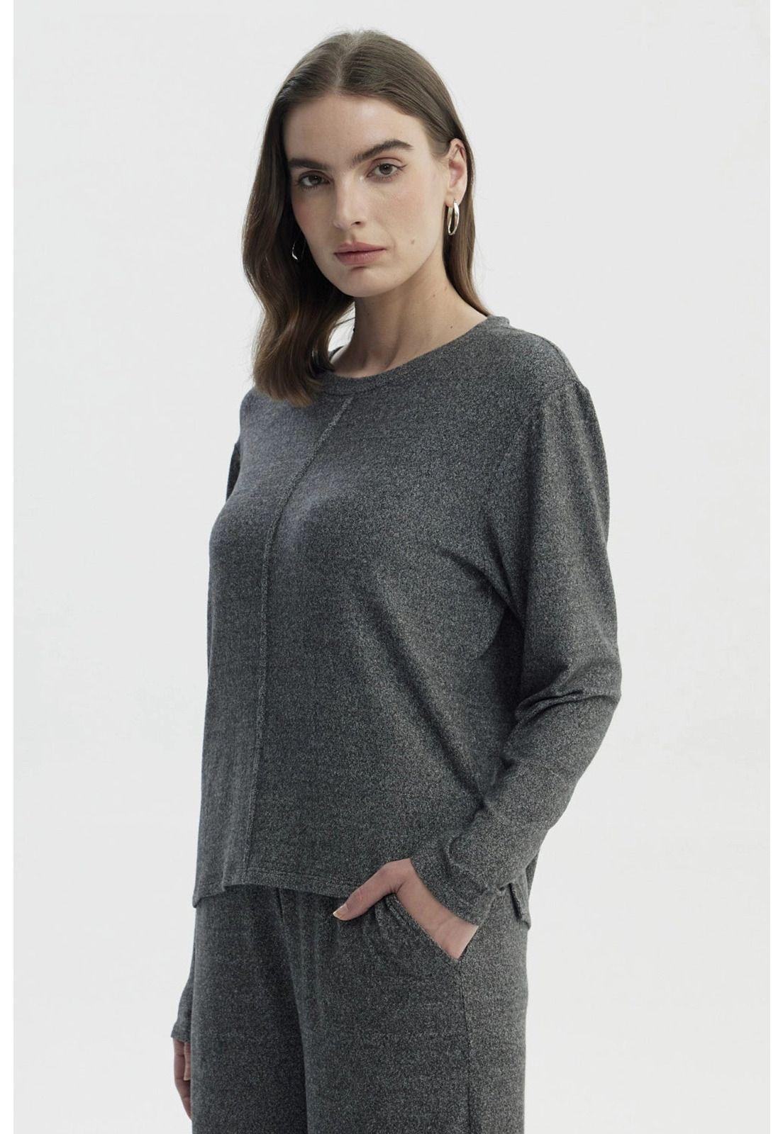 Sweater Mujer Slim Cuello Redondo Gris Oscuro-1