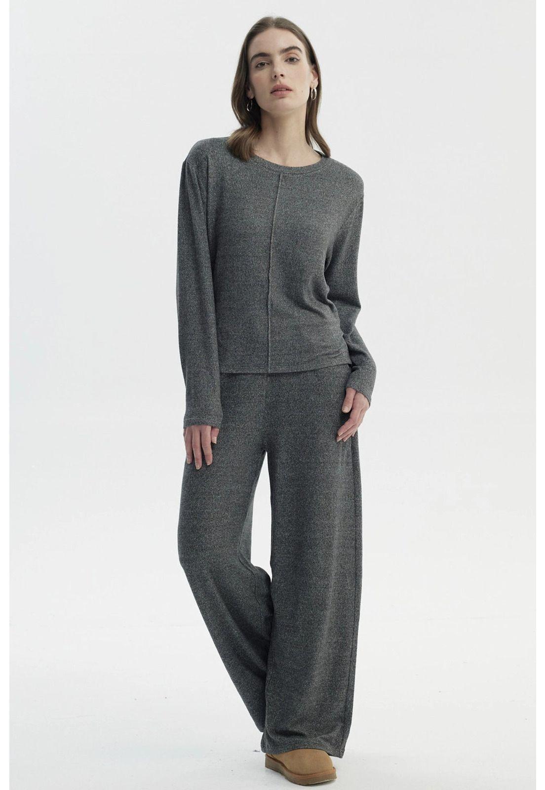 Sweater Mujer Slim Cuello Redondo Gris Oscuro-3