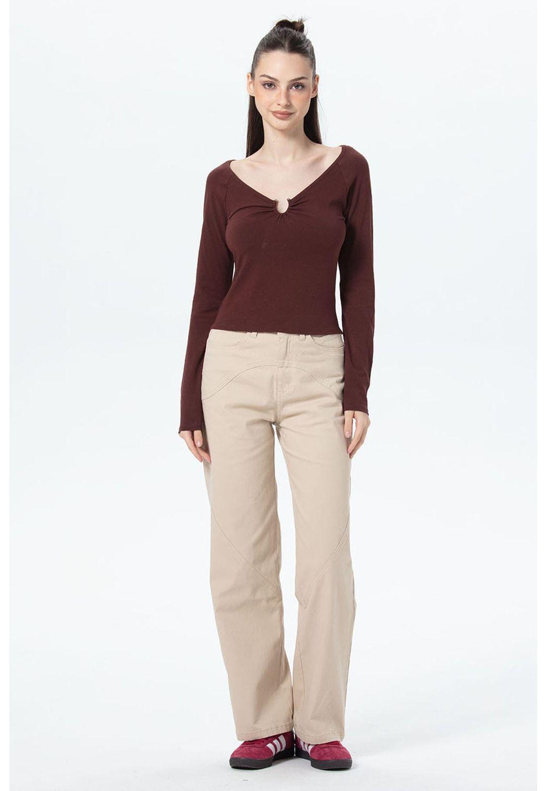Polera Mujer Aplicación Escote Chocolate-3
