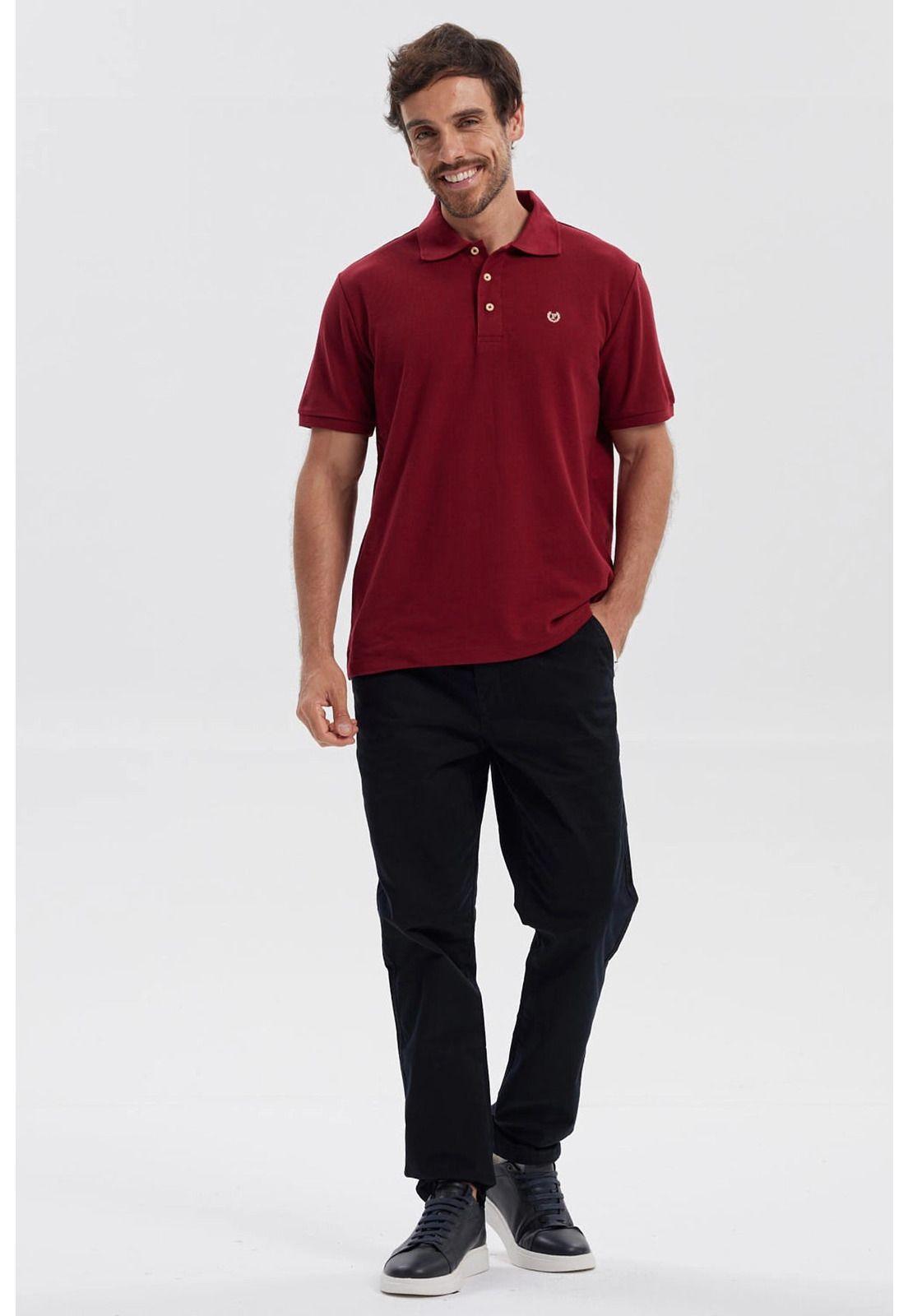 Polera Hombre Piqué Básica Lisa Burdeo-3