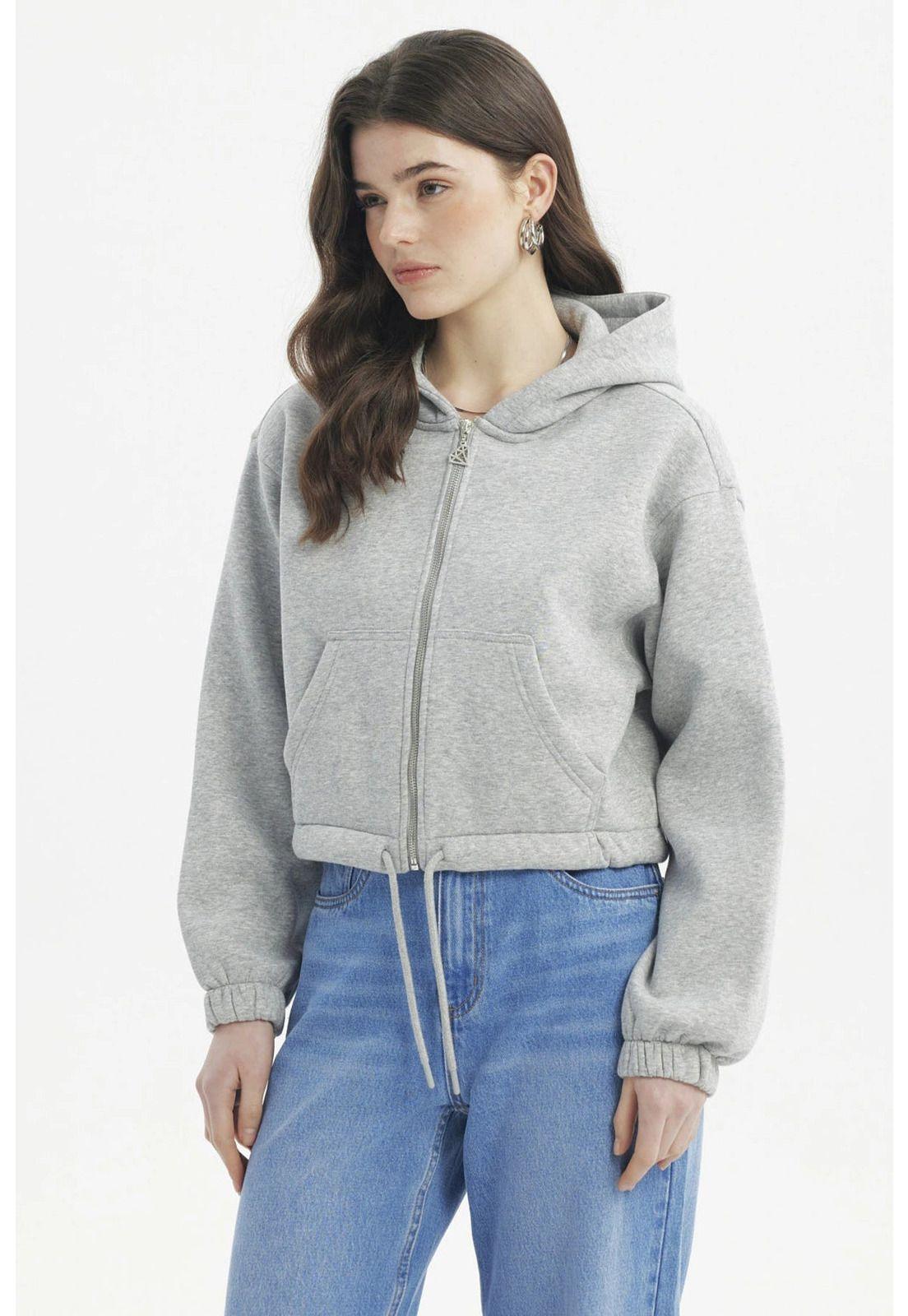 Polerón Mujer Zipper Crop Gris Melange - ll-1