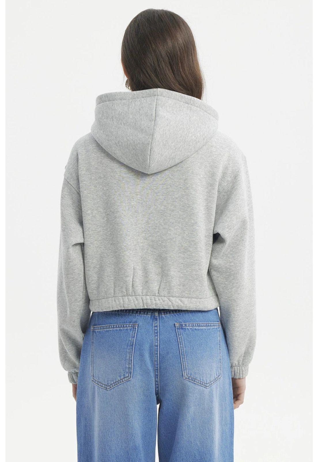 Polerón Mujer Zipper Crop Gris Melange - ll-2