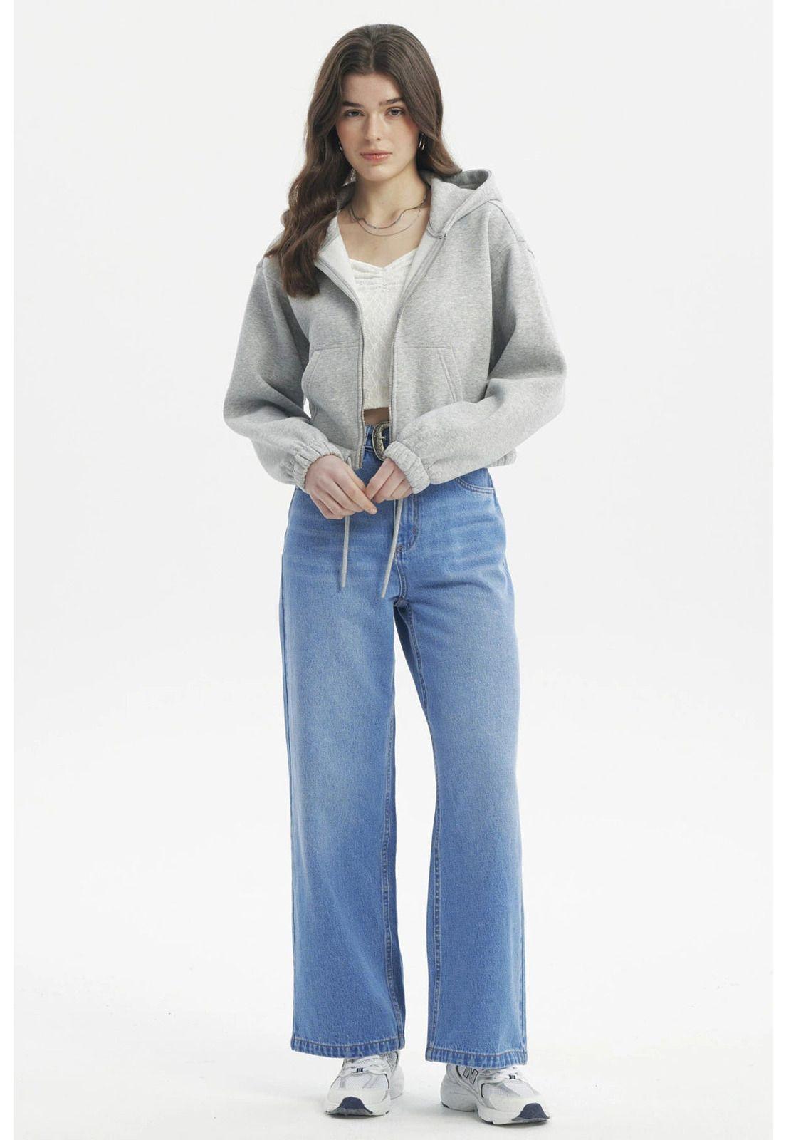 Polerón Mujer Zipper Crop Gris Melange - ll-3