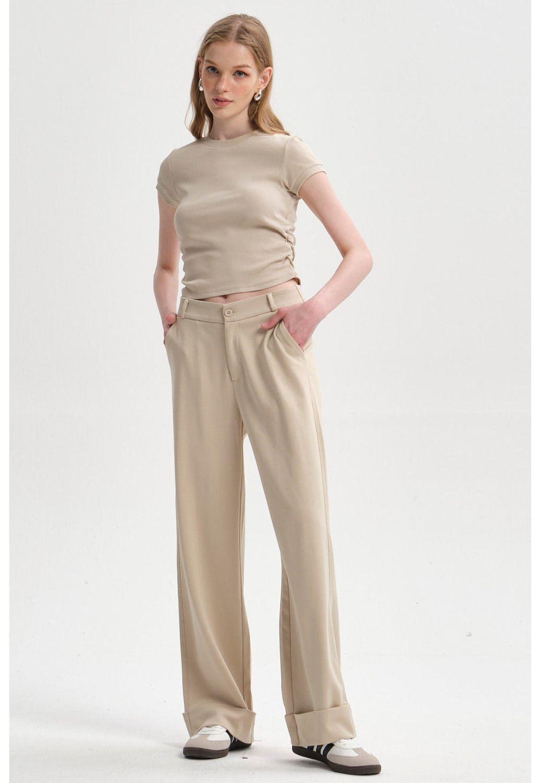 Pantalón Mujer Basta Doblada Beige-3
