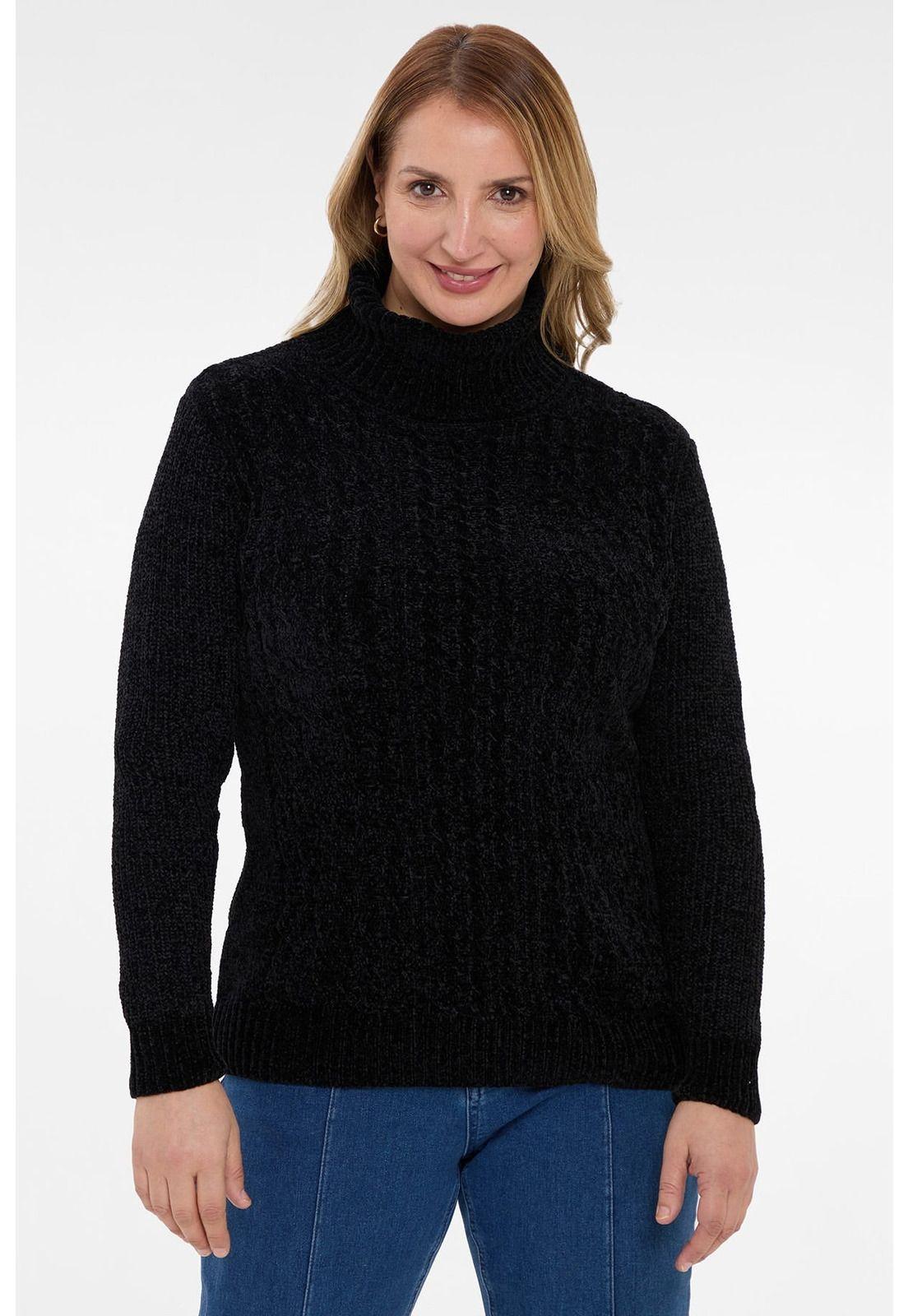 Sweater Mujer Trenzado Casual Negro-0
