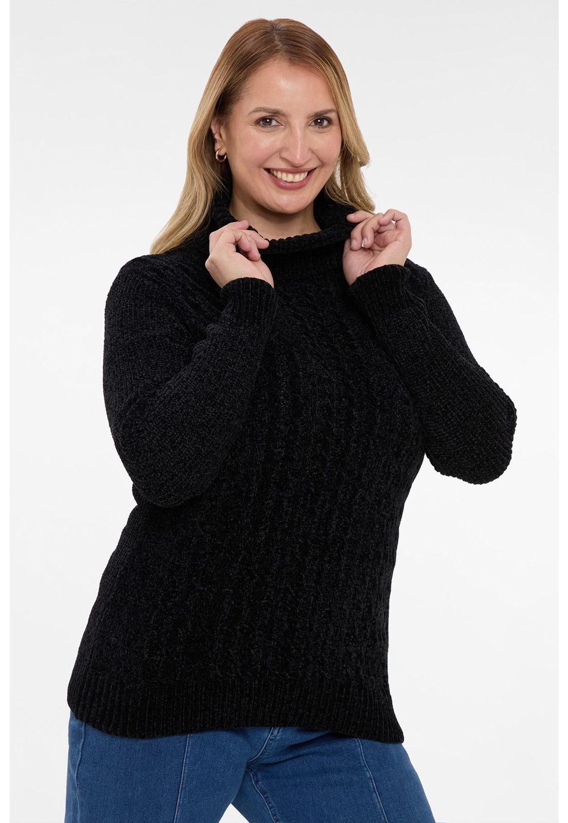 Sweater Mujer Trenzado Casual Negro-1