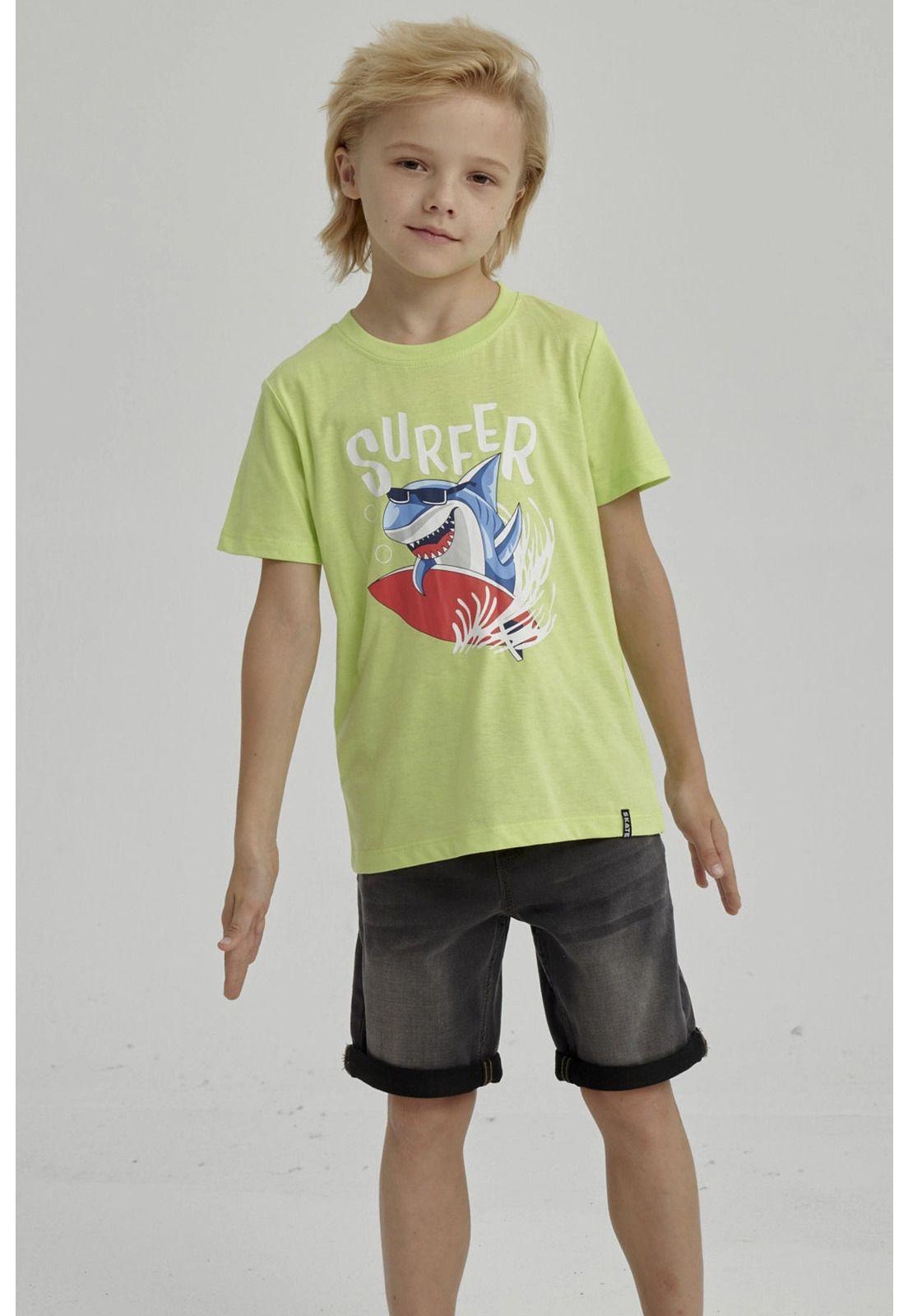 Polera Niño Básica Estampada Verde - ll-4