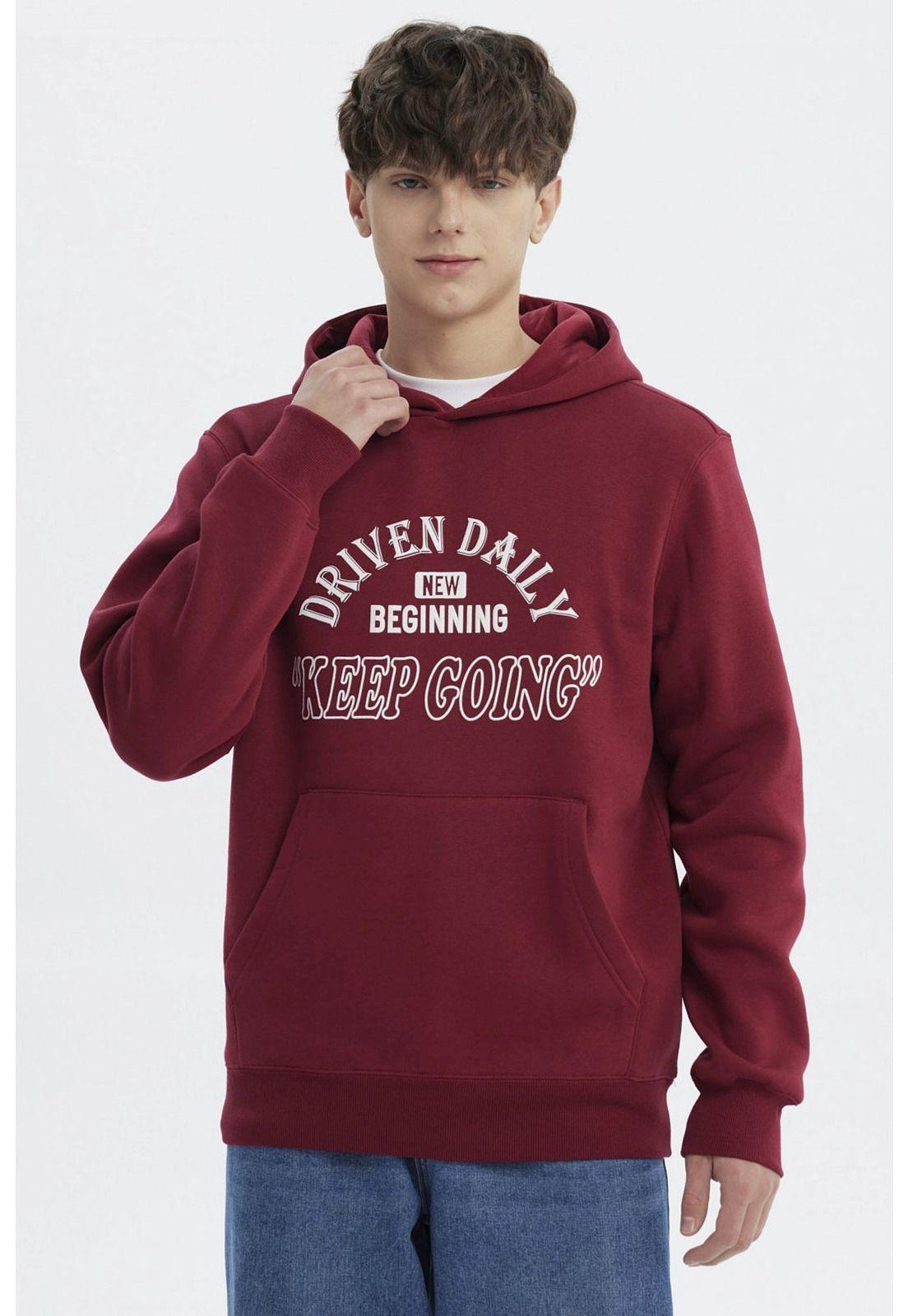 Polerón Hombre Slim Con Gorro Burdeo - lll-0