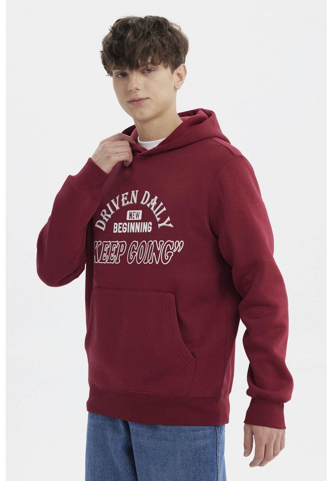 Polerón Hombre Slim Con Gorro Burdeo - lll-1