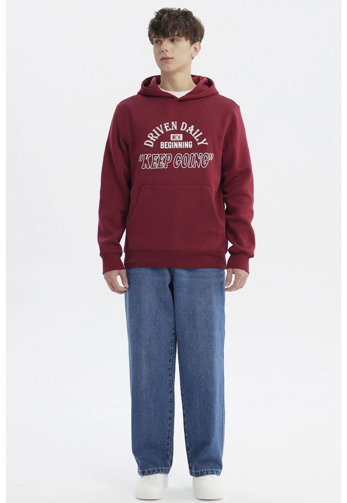 Polerón Hombre Slim Con Gorro Burdeo - lll-3
