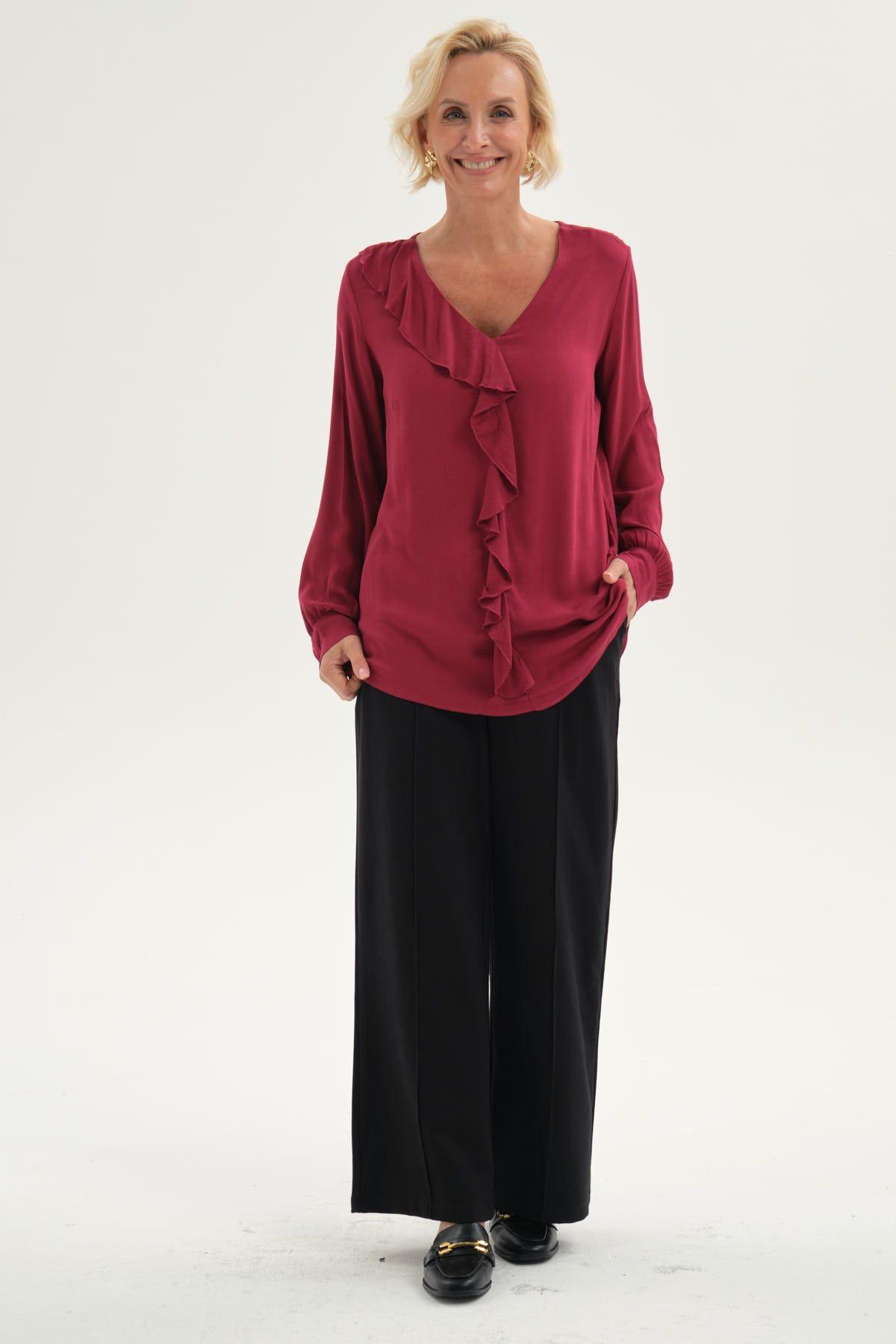 Blusa Mujer Con Tachas Burdeo-3