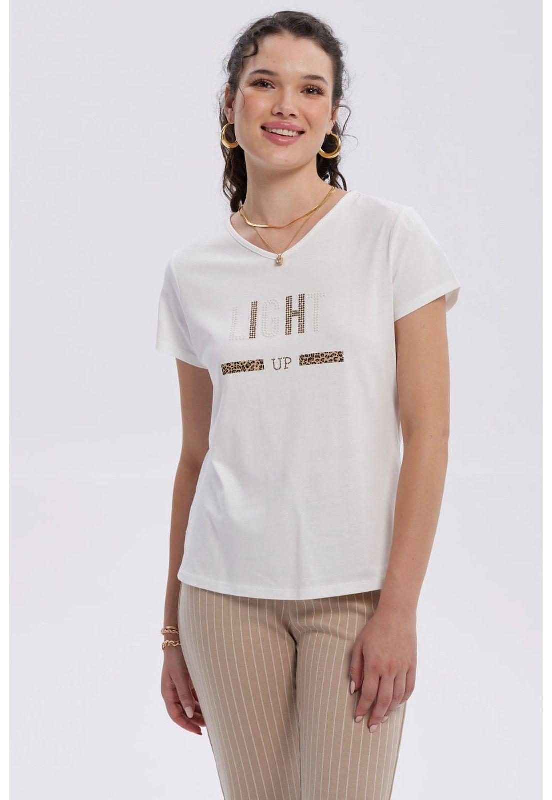 Polera Mujer Print Aplicación Folia Crudo-0