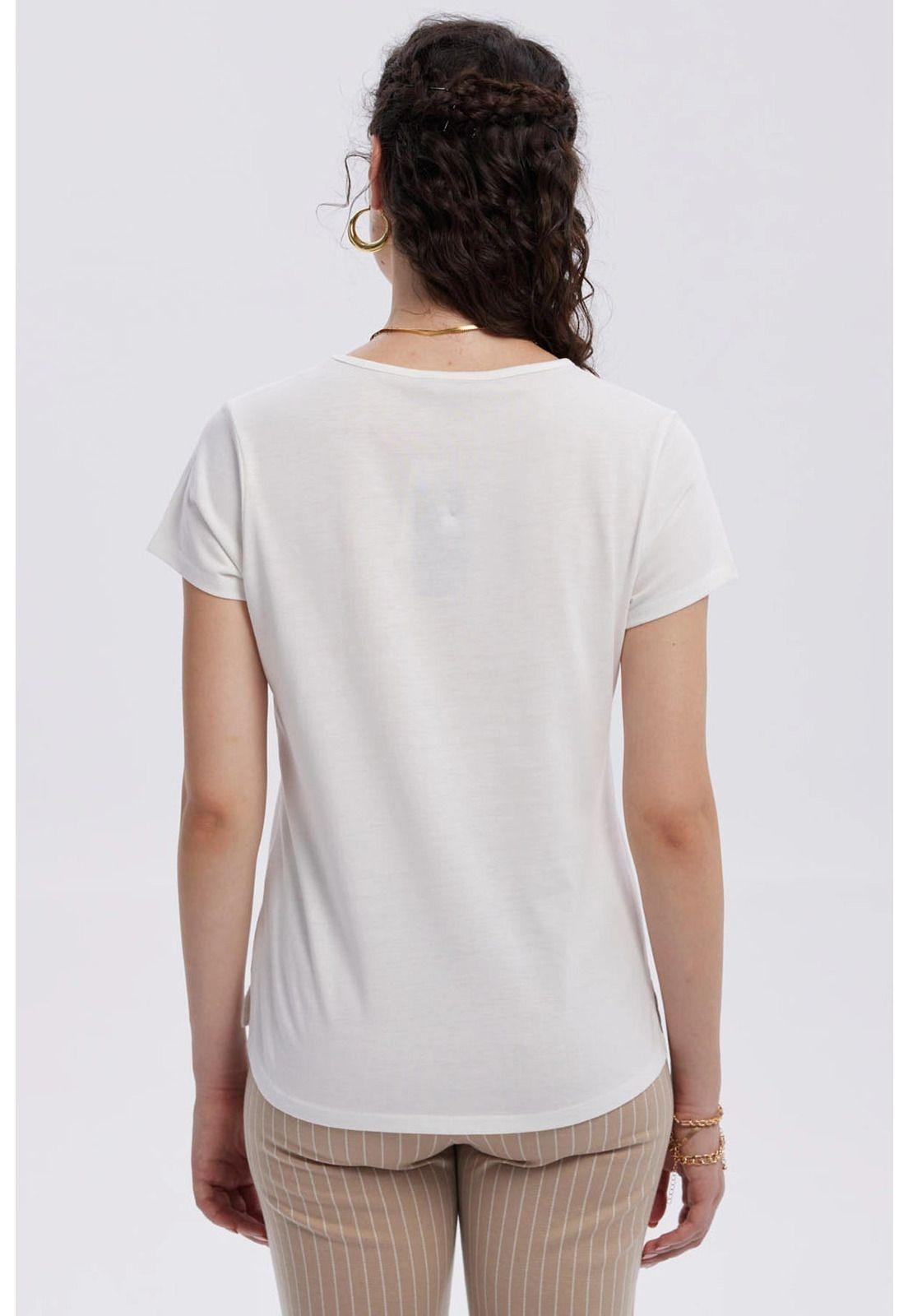 Polera Mujer Print Aplicación Folia Crudo-2