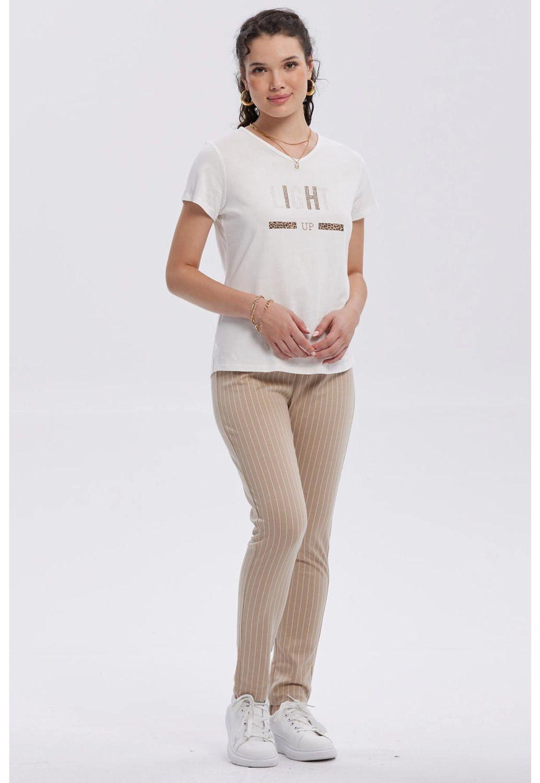 Polera Mujer Print Aplicación Folia Crudo-3