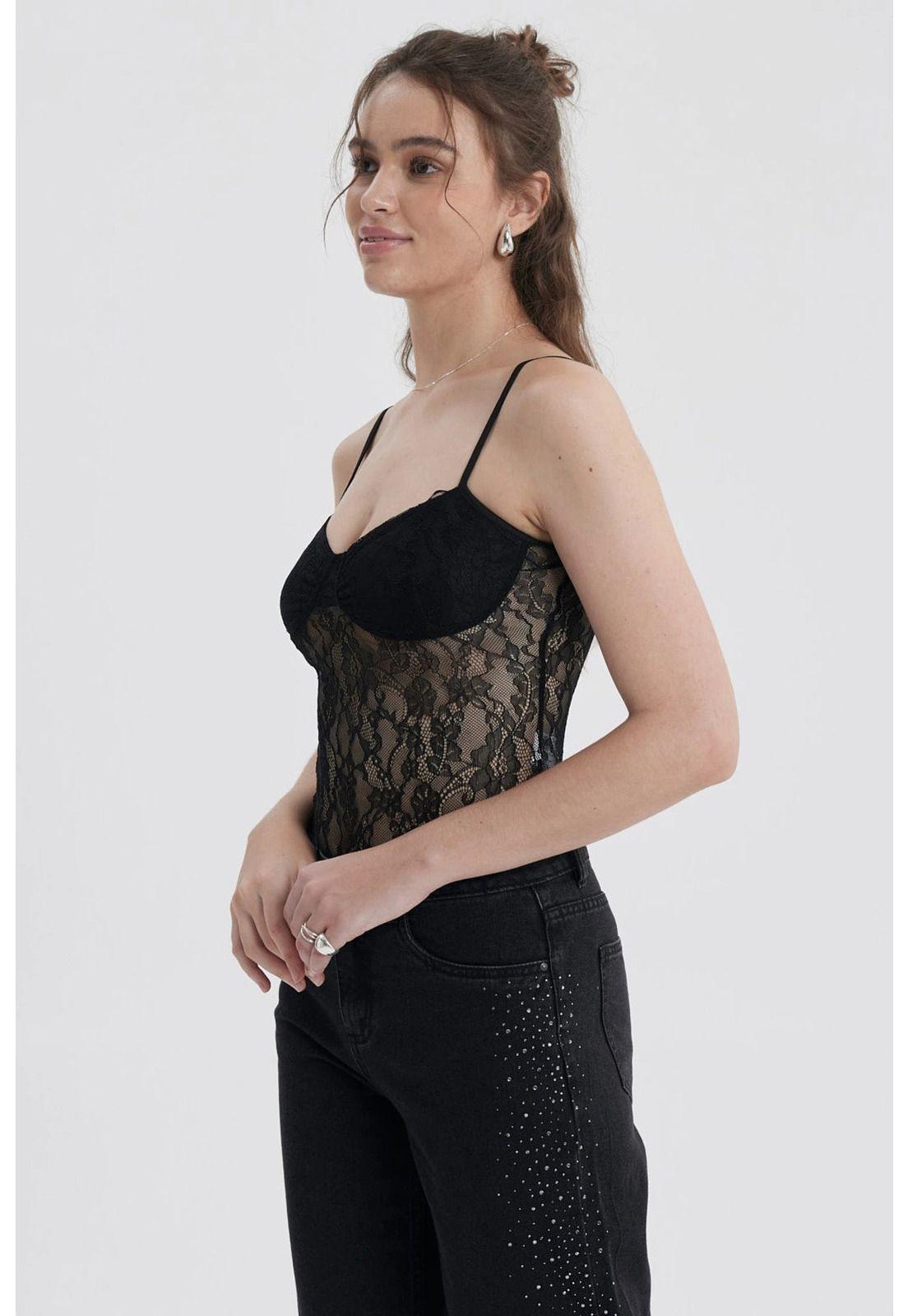 Polera Mujer Body Encaje Negro-2