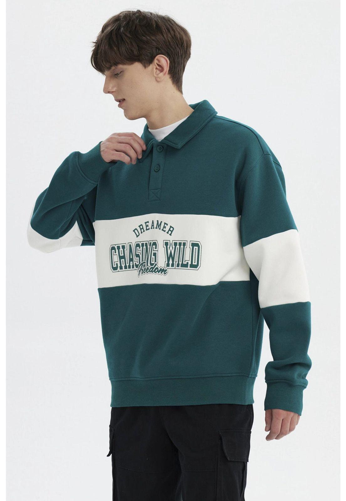Polerón Hombre Slim Cuello Polo Verde-1