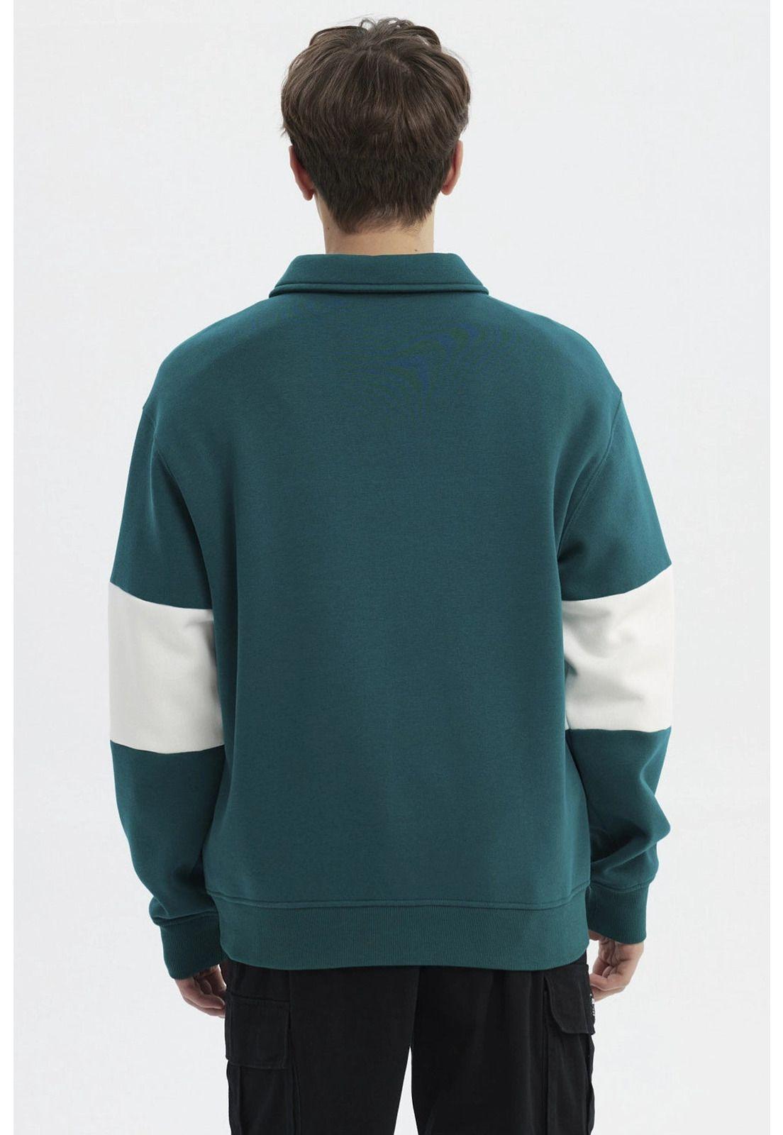 Polerón Hombre Slim Cuello Polo Verde-2