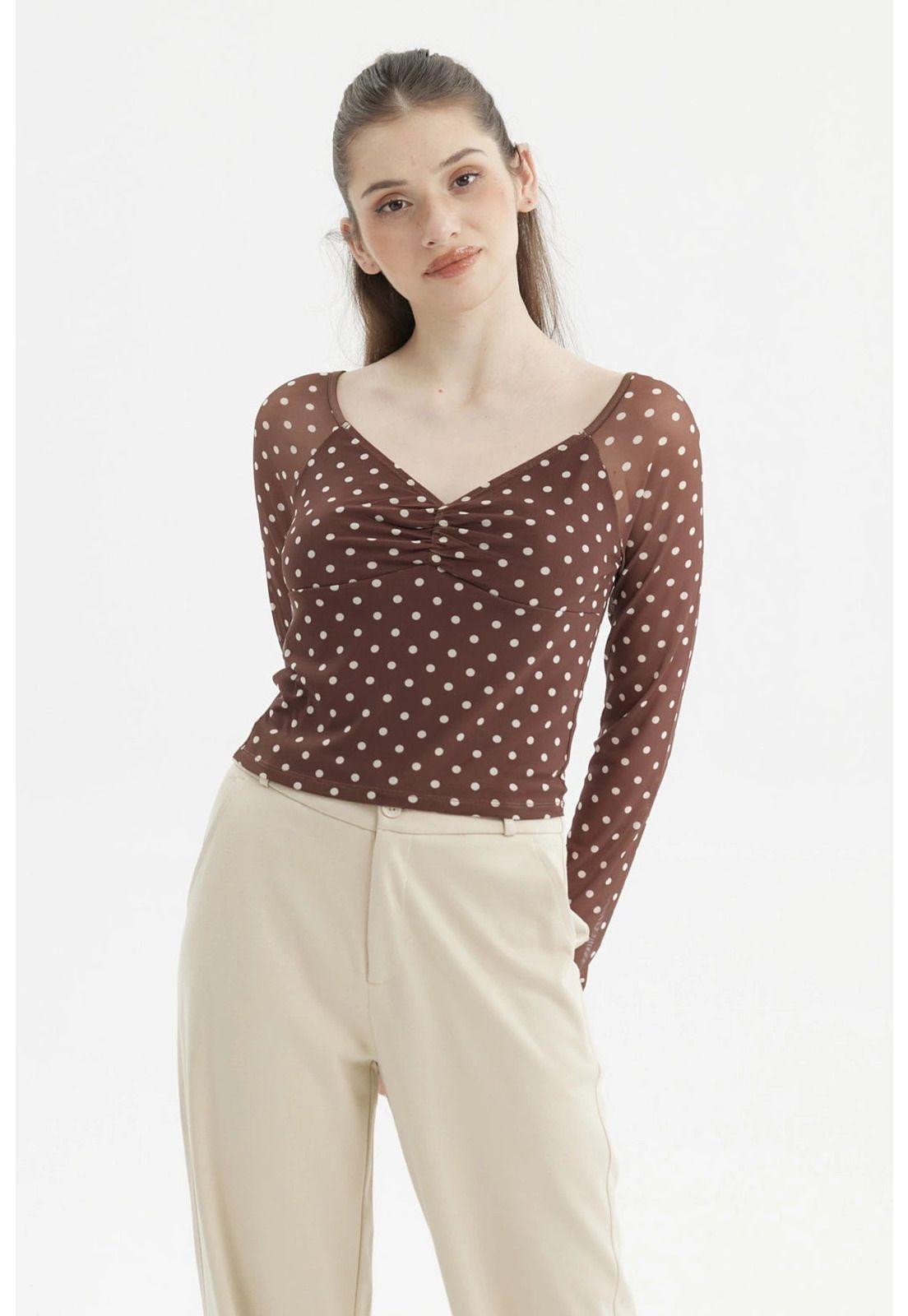 Polera Mujer Escote Recogido Café Oscuro-0