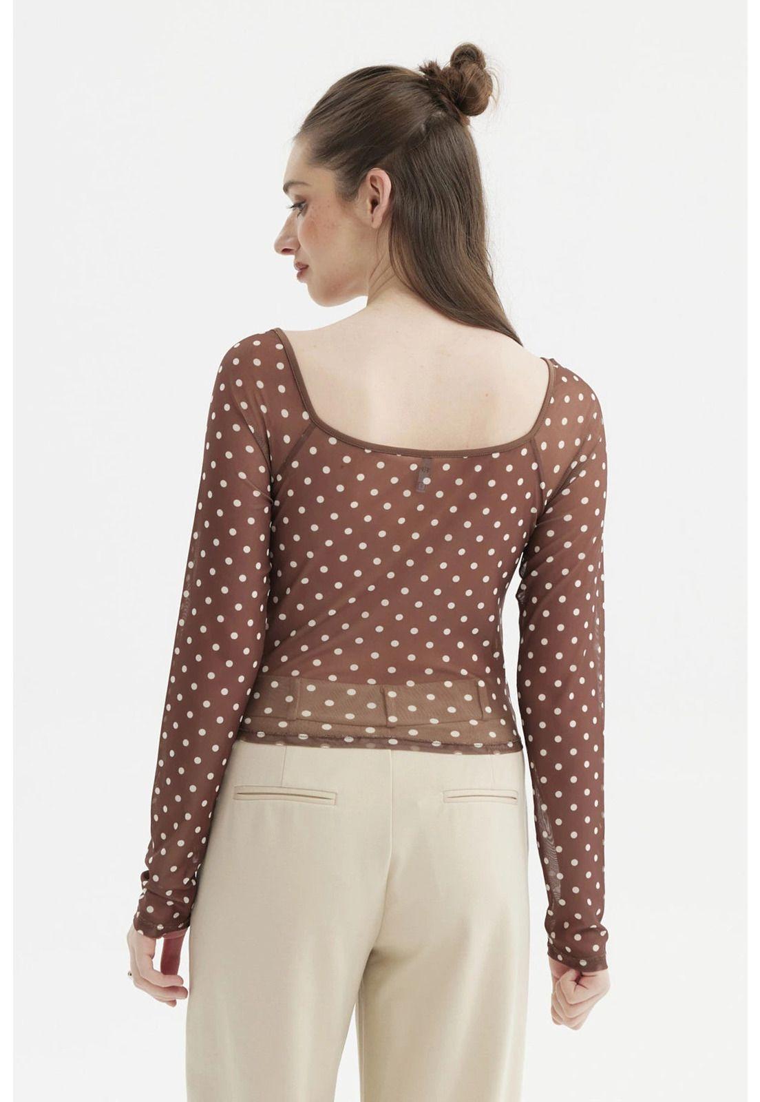 Polera Mujer Escote Recogido Café Oscuro-2