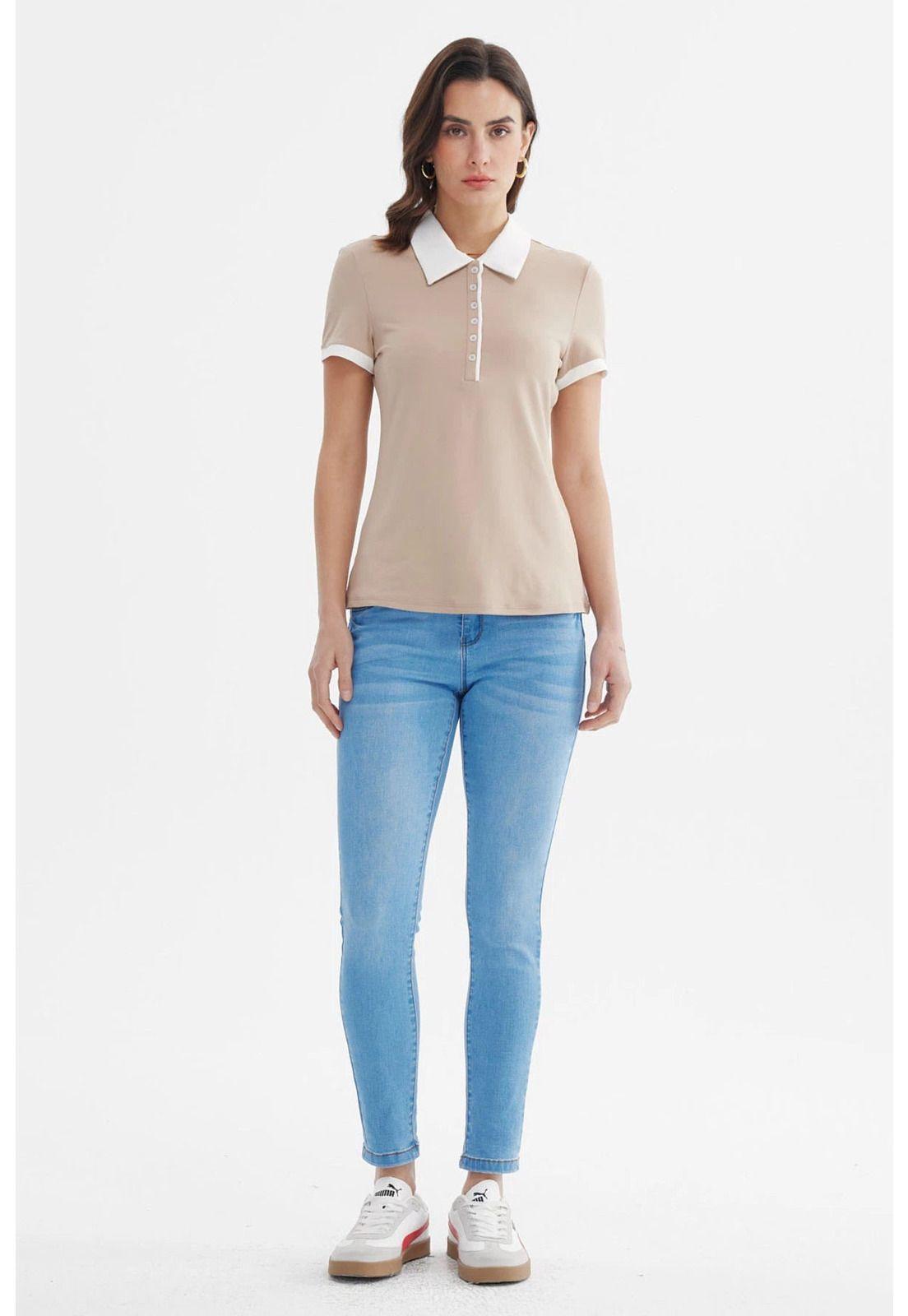 Polera Mujer Media Pata Botón Beige-3