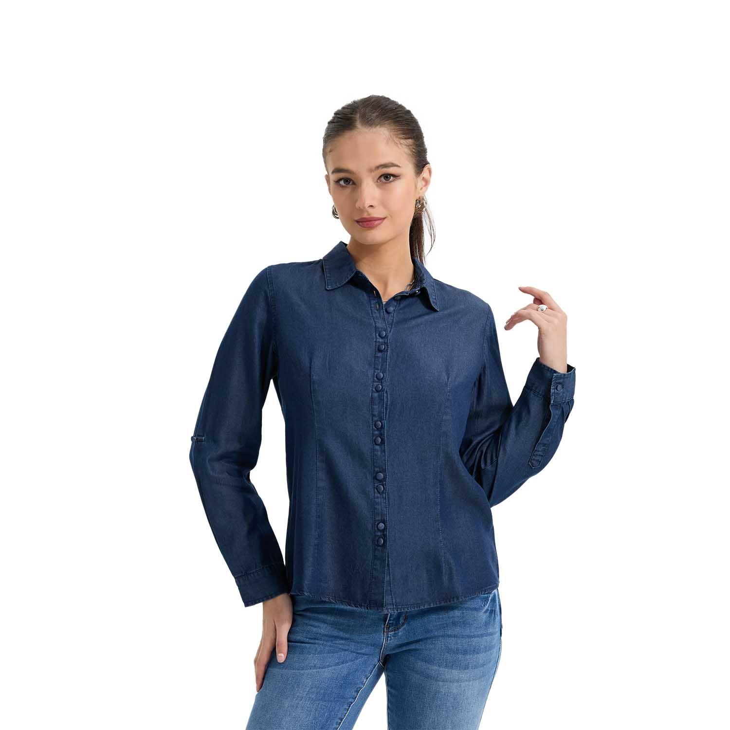 Blusa Mujer Entallada Azul Oscuro Fashion's Park-0