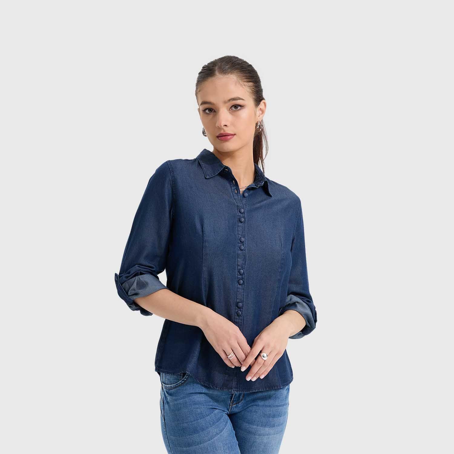 Blusa Mujer Entallada Azul Oscuro Fashion's Park-3