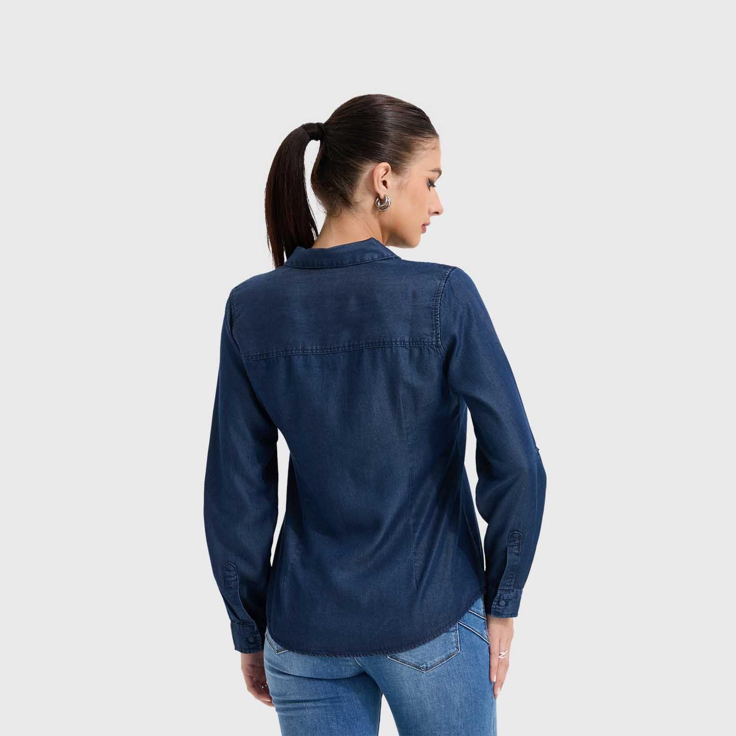 Blusa Mujer Entallada Azul Oscuro Fashion's Park-4