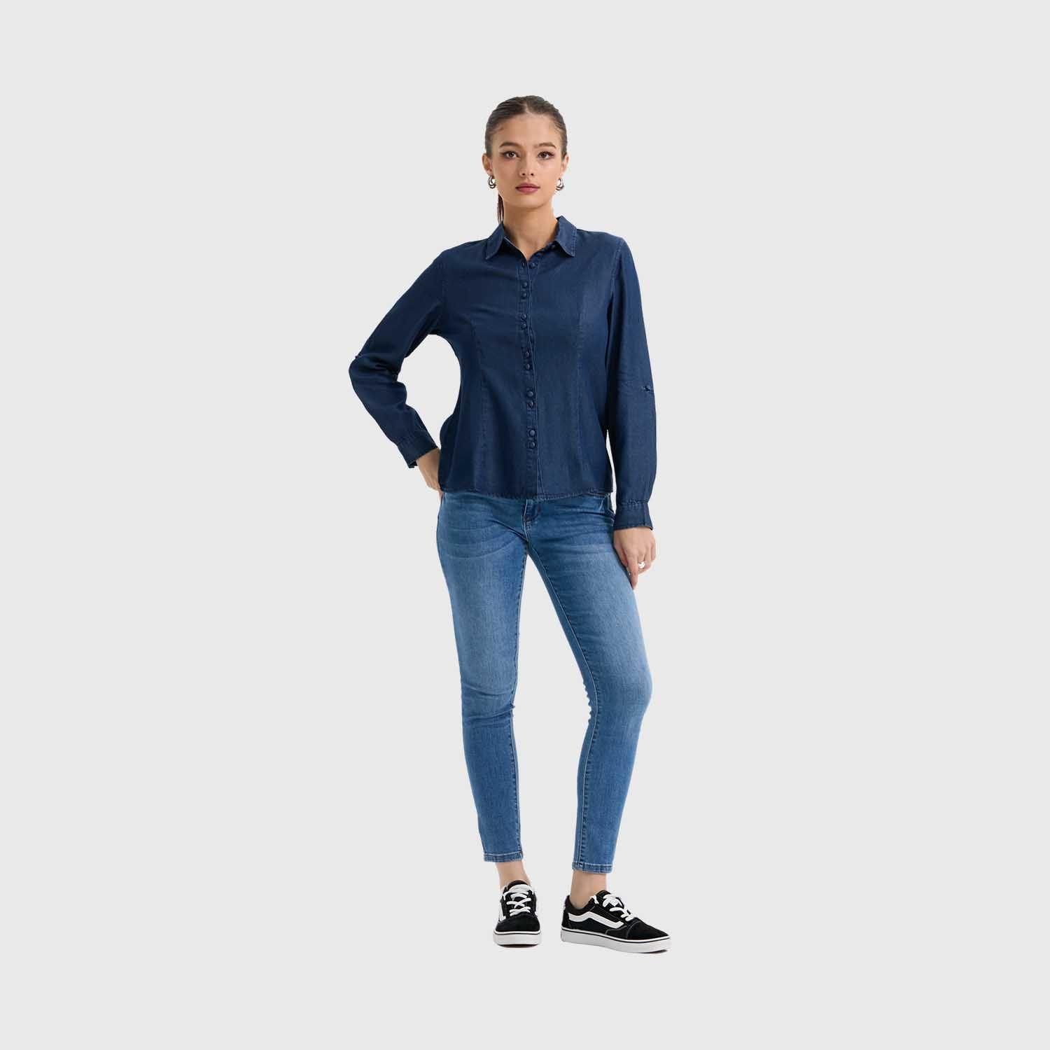 Blusa Mujer Entallada Azul Oscuro Fashion's Park-7