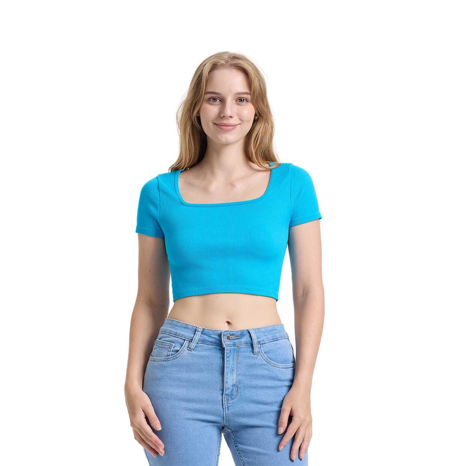 Polera Mujer Escote Cuadrado Azul Claro Fashion's Park-0
