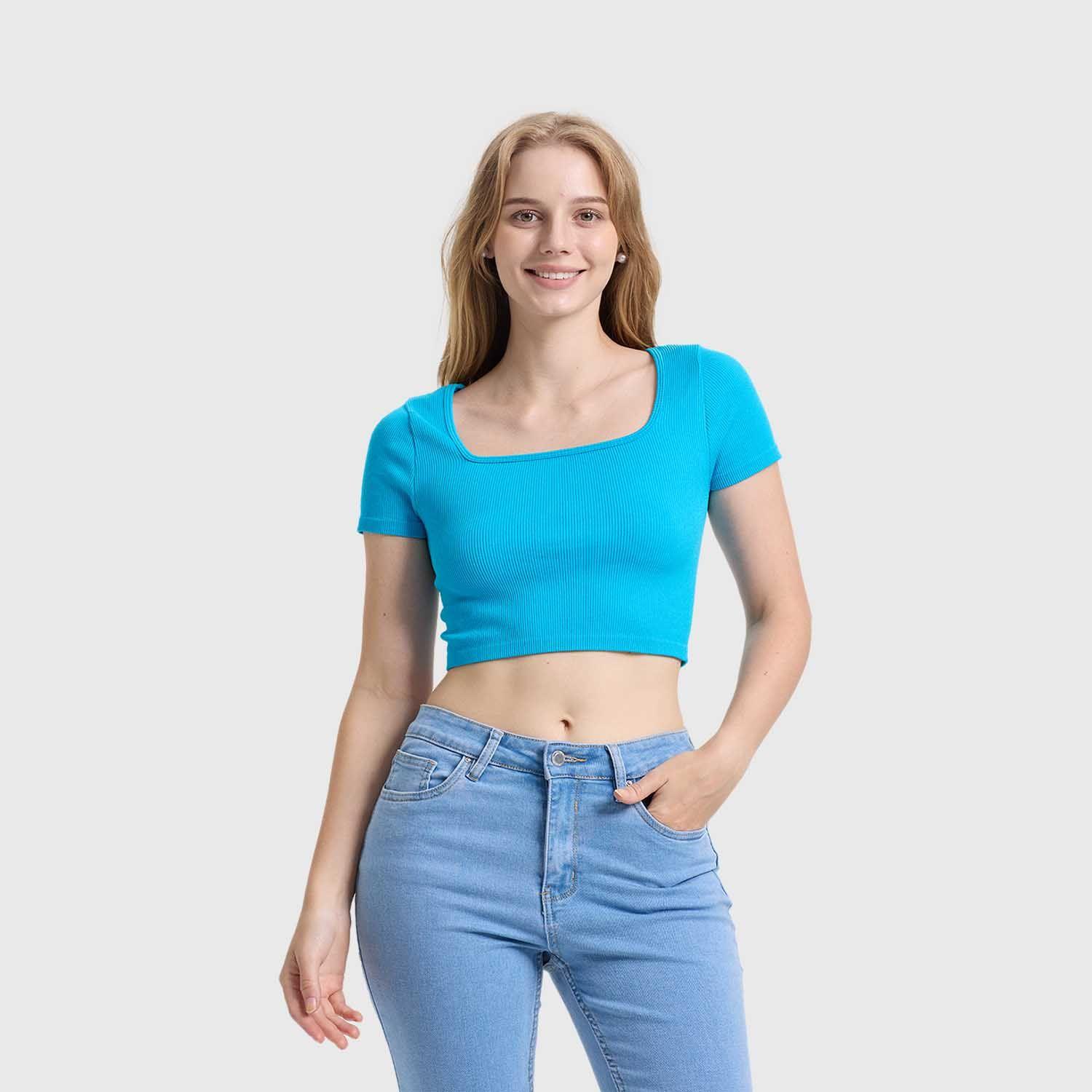 Polera Mujer Escote Cuadrado Azul Claro Fashion's Park-1