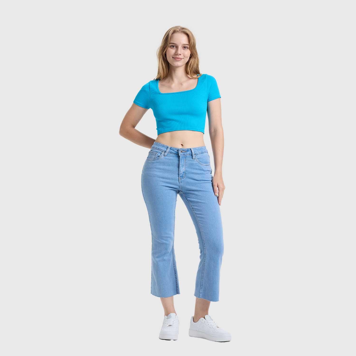 Polera Mujer Escote Cuadrado Azul Claro Fashion's Park-3