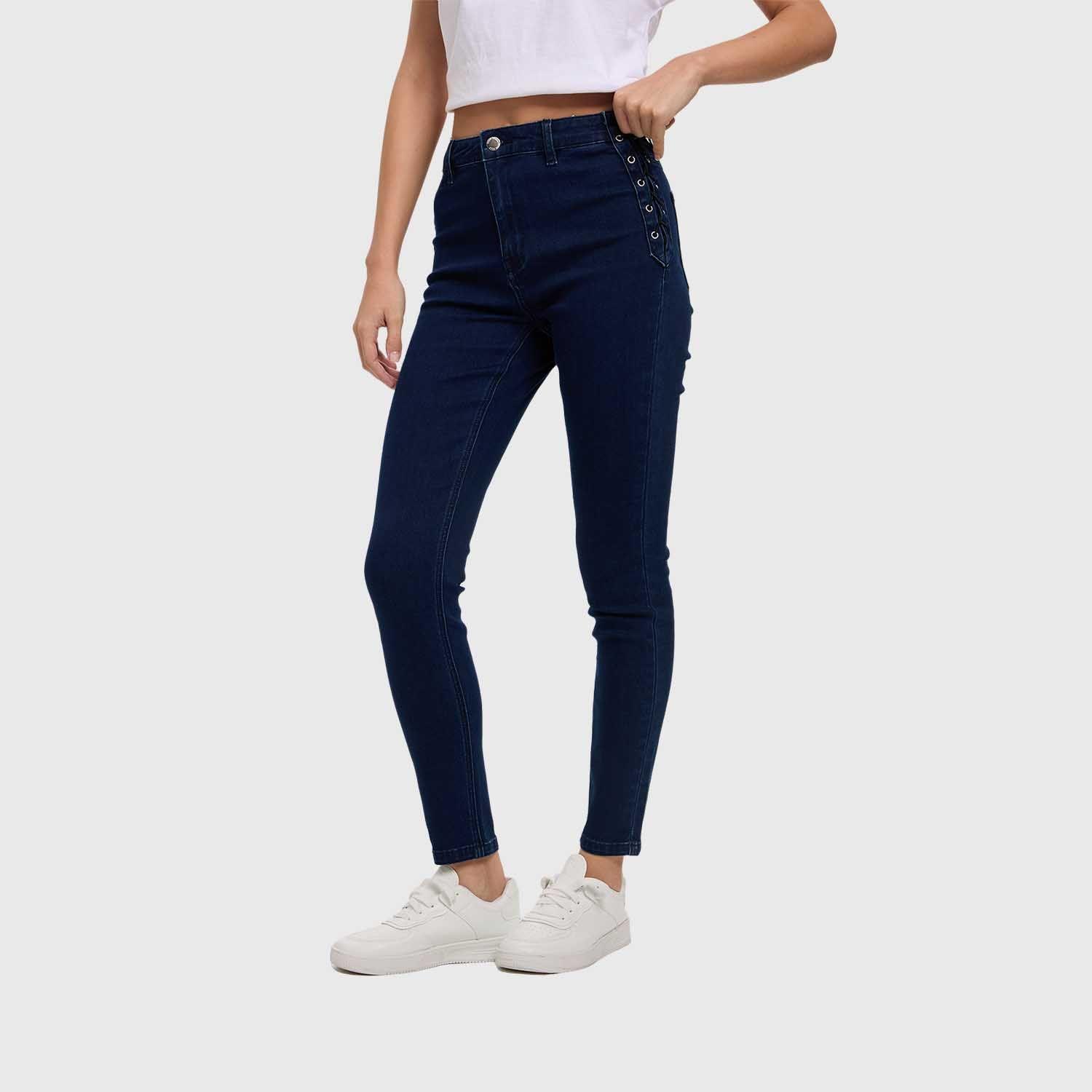 Jeans Mujer Skinny Ojetillo Azul Oscuro Fashion's Park-1