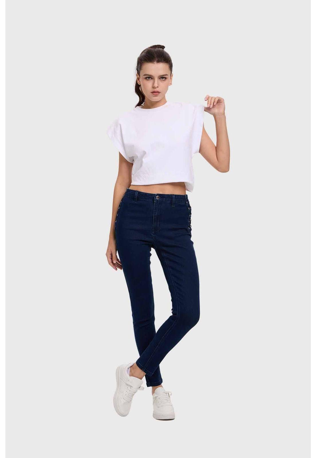 Jeans Mujer Skinny Ojetillo Azul-3