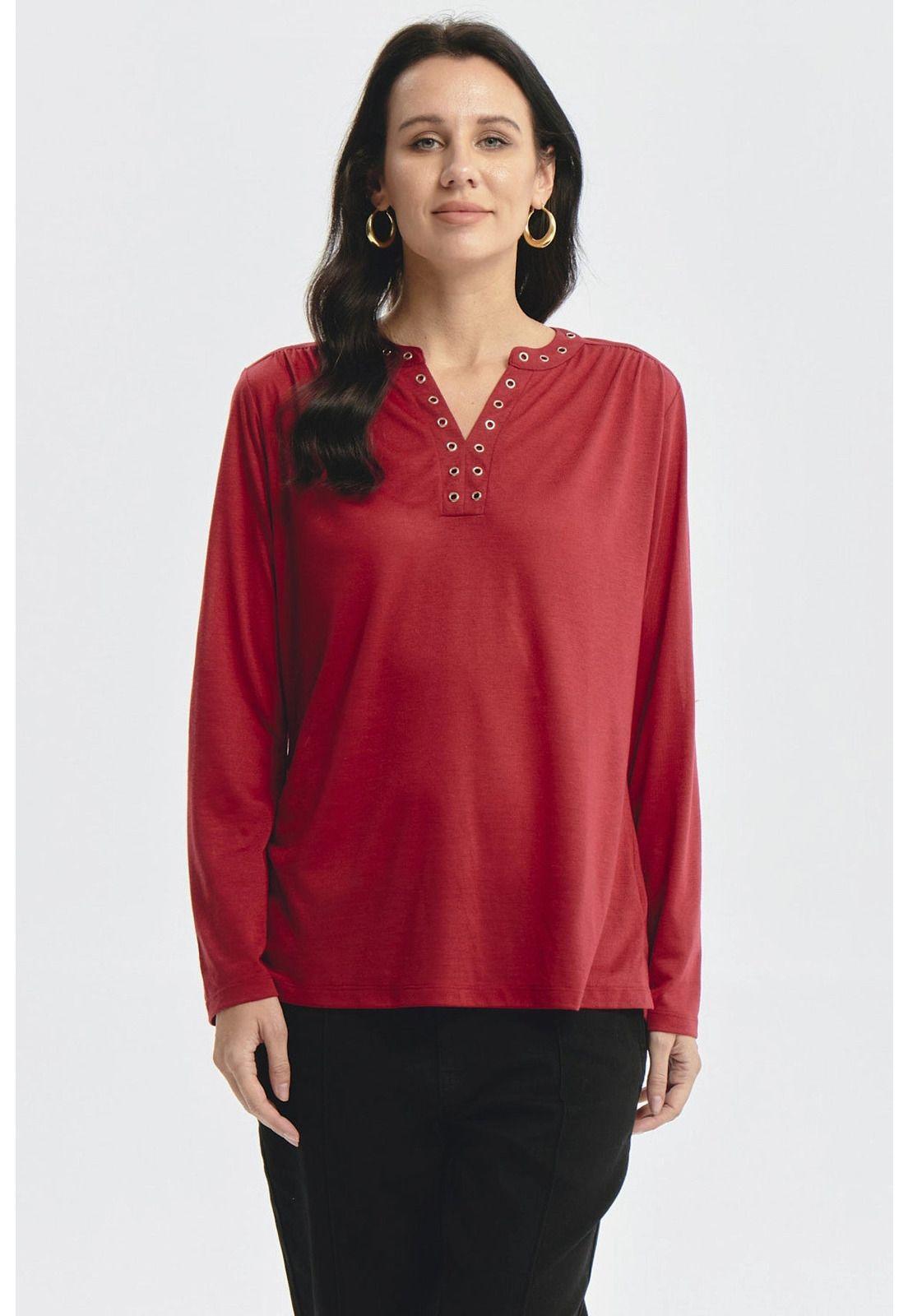 Polera Mujer Cuello Abotonado Rojo - lll-0