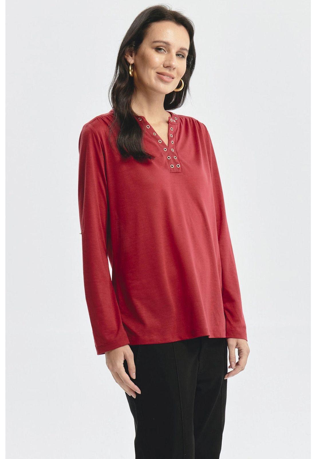 Polera Mujer Cuello Abotonado Rojo - lll-1